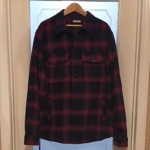 Jos. A. Bank Red and Black Plaid Shirt Jacket